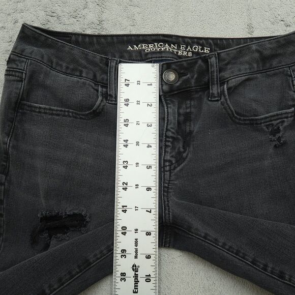 American Eagle Jeans Women's Size 8R Gray Super Low Jegging 26" Inseam Destroyed - Picture 9 of 16